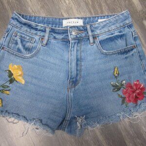 PacSun Women's High Rise Jean Shorts with Floral Stitching